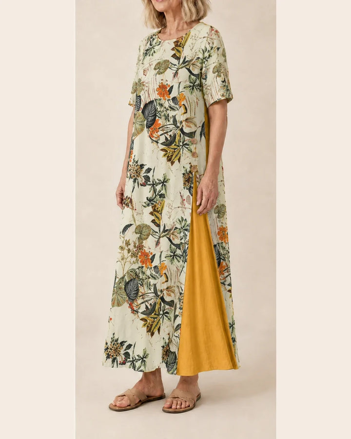 Maurene – Stampa floreale botanica | Abito lungo casual effetto lino