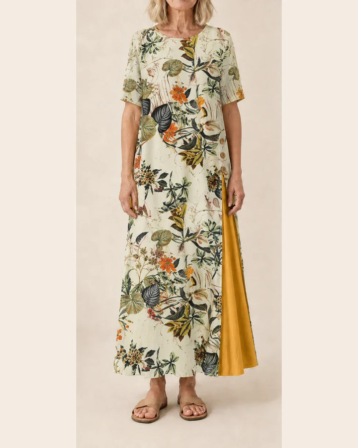 Maurene – Stampa floreale botanica | Abito lungo casual effetto lino