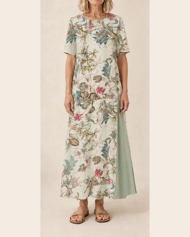 Maurene – Stampa floreale pastello | Abito lungo casual effetto lino