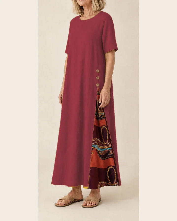 Maurene – Bordeaux | Abito lungo casual effetto lino