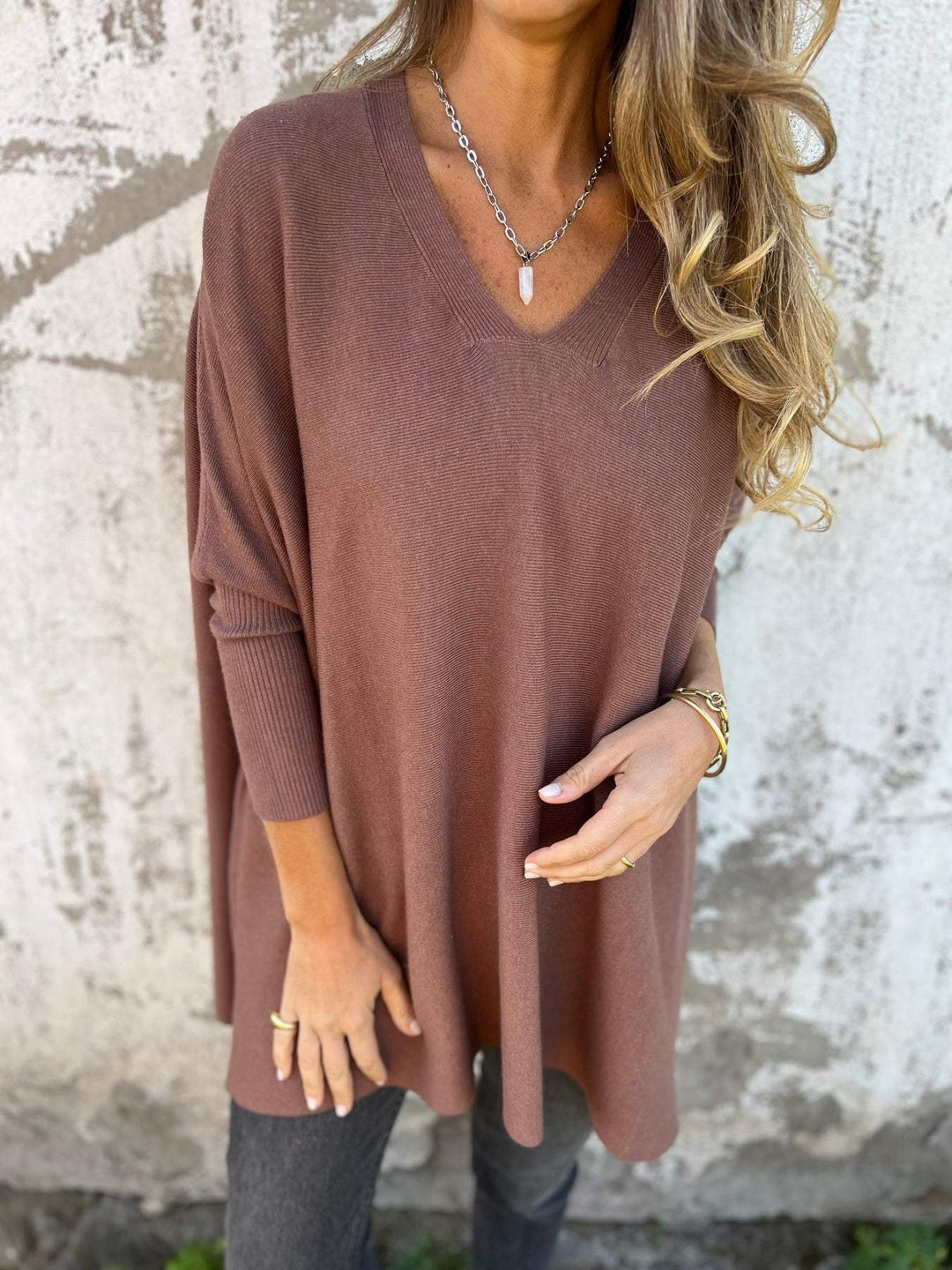 Grace™ - Maglione a collo a V confortevole a maniche lunghe
