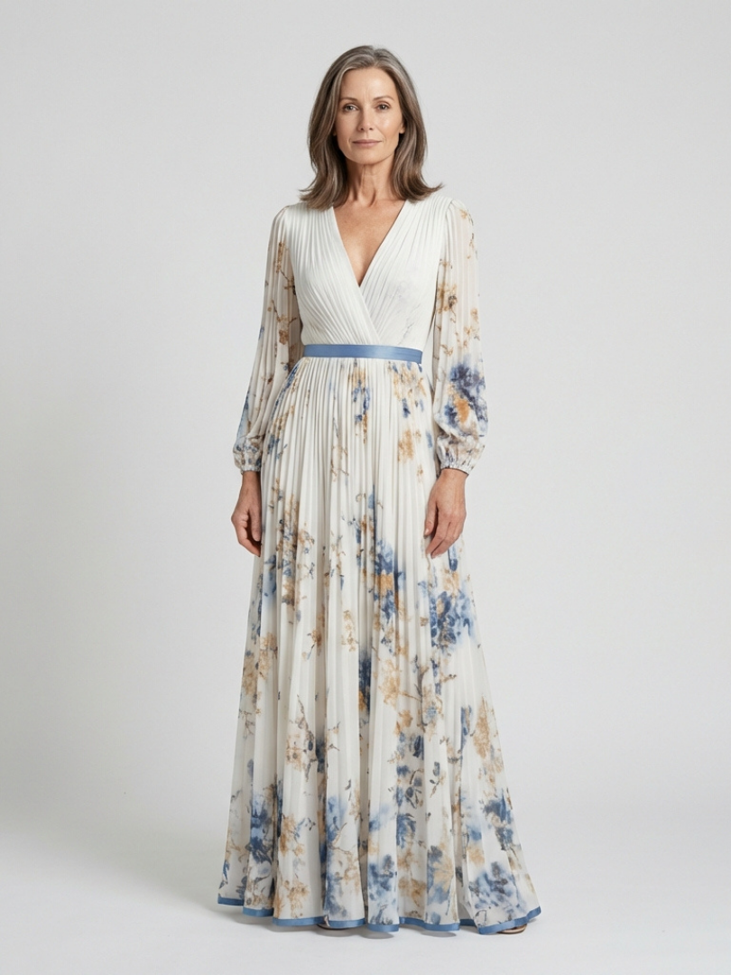 Lavinia | Abito Maxi Floreale con Maniche Lunghe e Scollatura a V