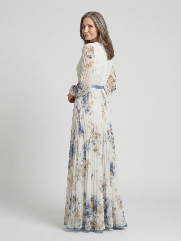 Lavinia | Abito Maxi Floreale con Maniche Lunghe e Scollatura a V