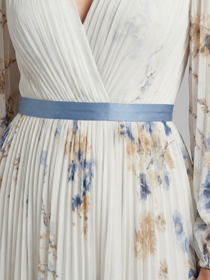 Lavinia | Abito Maxi Floreale con Maniche Lunghe e Scollatura a V