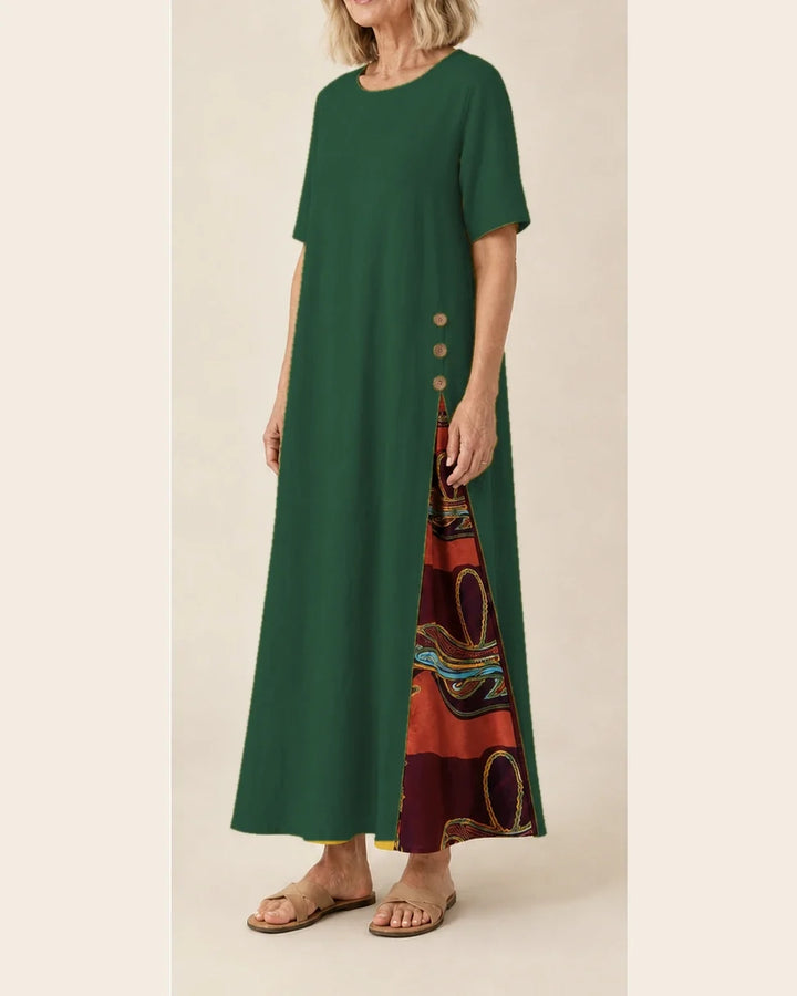 Maurene – Verde scuro | Abito lungo casual effetto lino