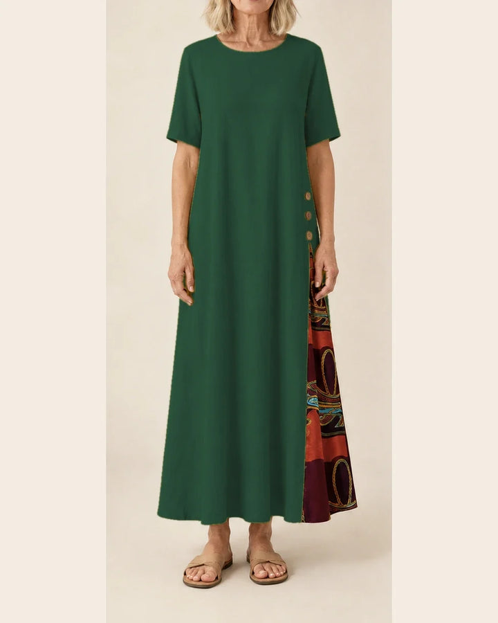 Maurene – Verde scuro | Abito lungo casual effetto lino