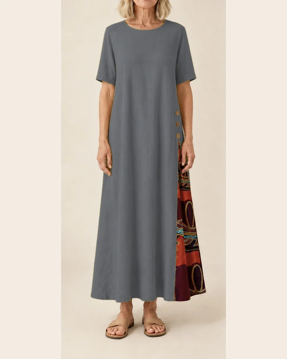 Maurene – Grigio | Abito lungo casual effetto lino