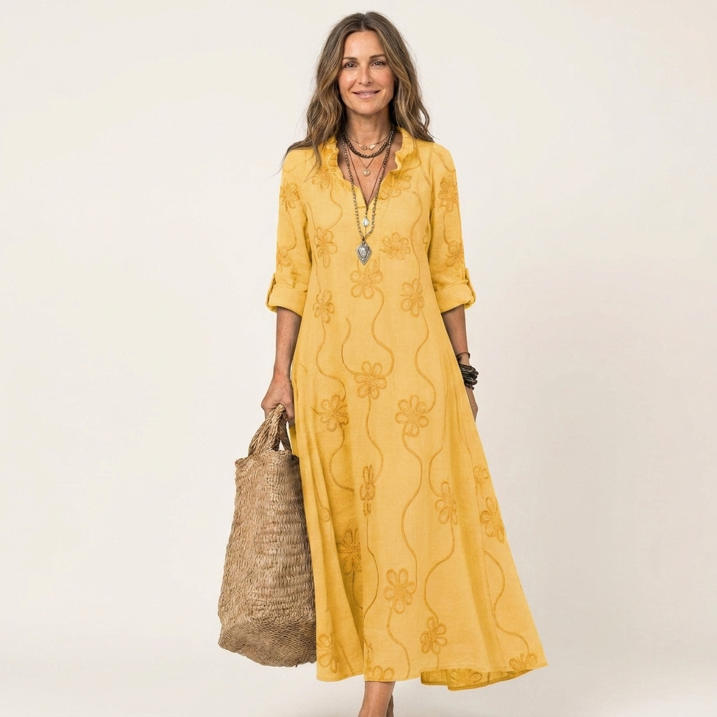 Mariam | Abito Maxi con Ricamo Floreale