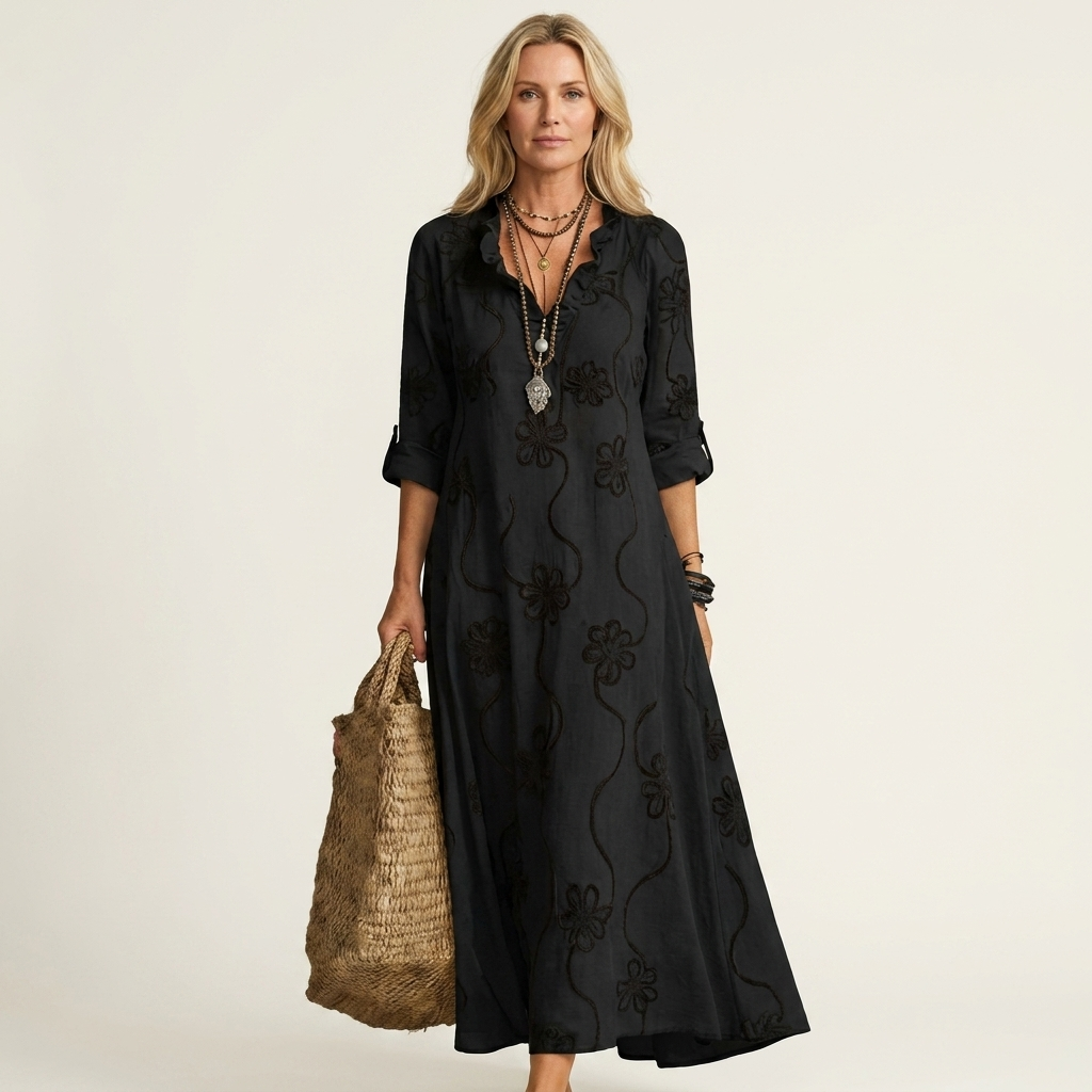 Mariam | Abito Maxi con Ricamo Floreale