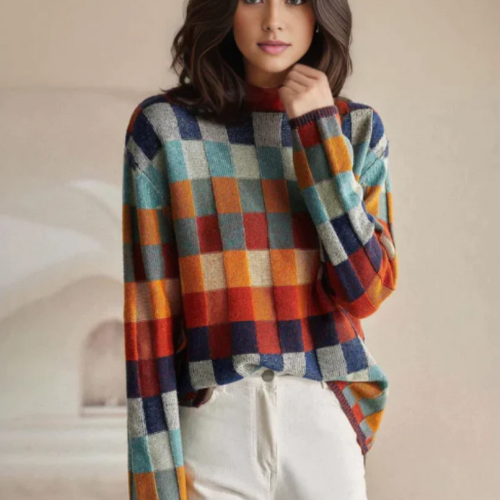 Olivia™ - Maglione a collo alto in patchwork morbido