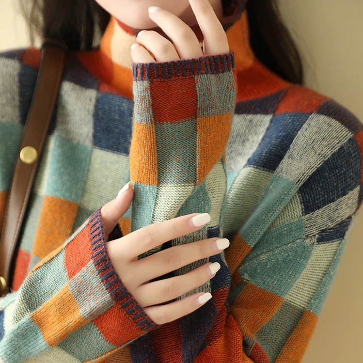 Olivia™ - Maglione a collo alto in patchwork morbido