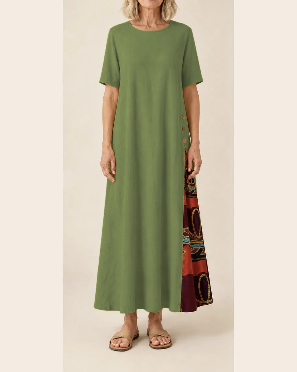 Maurene – Verde oliva | Abito lungo casual effetto lino