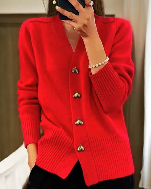 Adele | Cardigan Elegante con Bottoni a Forma di Cuore